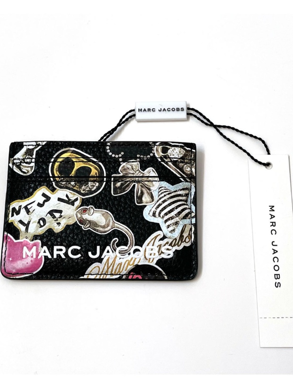 Marc Jacobs "New York Sticker" Black Leather Card Case